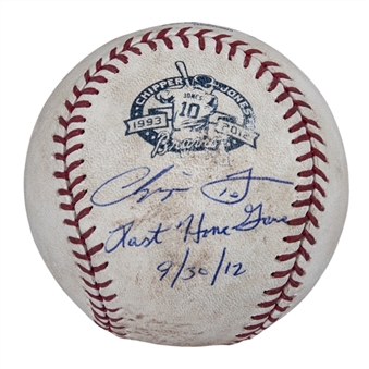 2012 Chipper Jones Signed & Inscribed OML Selig Baseball Used In Last Regular Season Home Game (MLB Authenticated & PSA/DNA)
